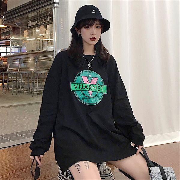 

2019 student long sleeve letter clothes t-shirt loose medium and long harajuku clothes sweater style sweater, White