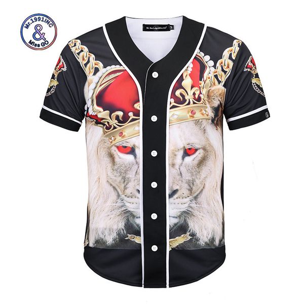 

мужская дизайнерская 3d животное большой размер короткий рукав бейсбольной формы цифровой печатный кардиган лев шаблон бейсбольной рубашки, White;black