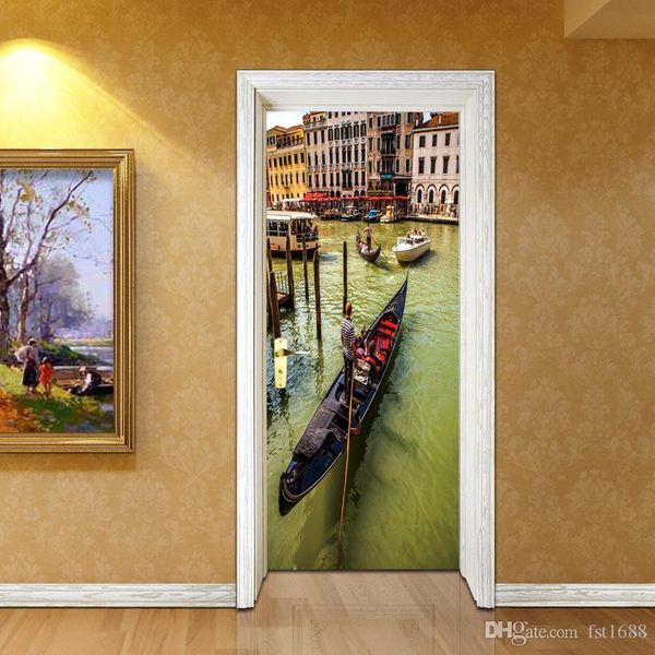 

2 панели город воды 3d wall mural дверь наклейка обои водонепроницаемого съемный art vinyl табличка гостиная спальня home decoration