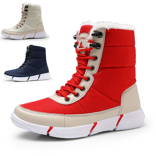 

women genuine leather snow boots waterproof parent-child winter boots thick fur platform non-slip and cotton-padded warm shoes, Black