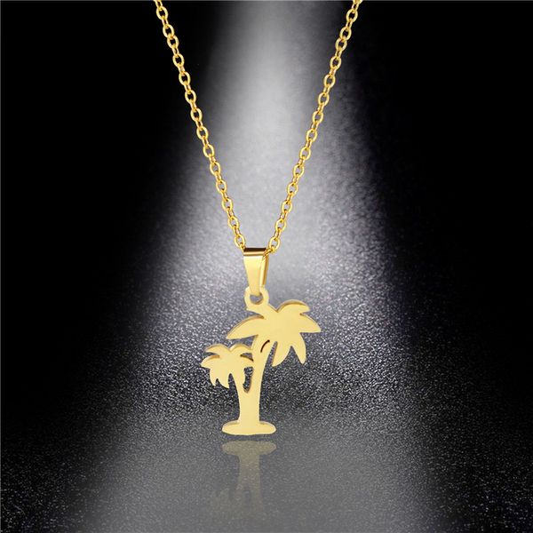 

coconut tree necklace tide girl stainless steel hollow coconut tree pendant small fresh necklace factory direct, Silver