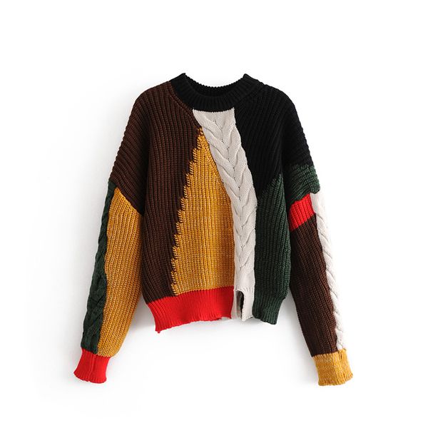 

omikron knitwear winter pullovers thick sweaters women autumn o neck loose sweater jumper female patchwork colorful chic, White;black