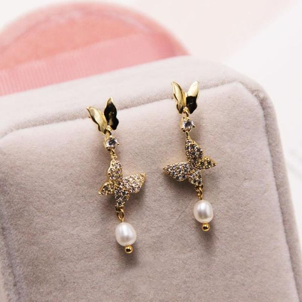 

fashion women faux pearl rhinestone butterfly dangle stud earrings jewelry gift dangle stud earrings jewelry gift ea, Golden;silver