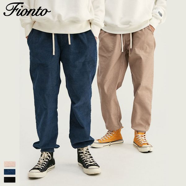 

fionto men's wear 2019 autumn new european and american trendy retro-style men's loose corduroy casual pants, Black