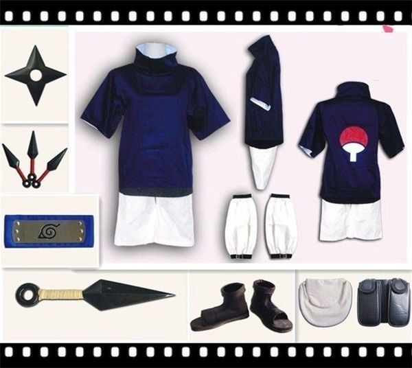 

naruto uchiha sasuke full set cosplay costume, Black