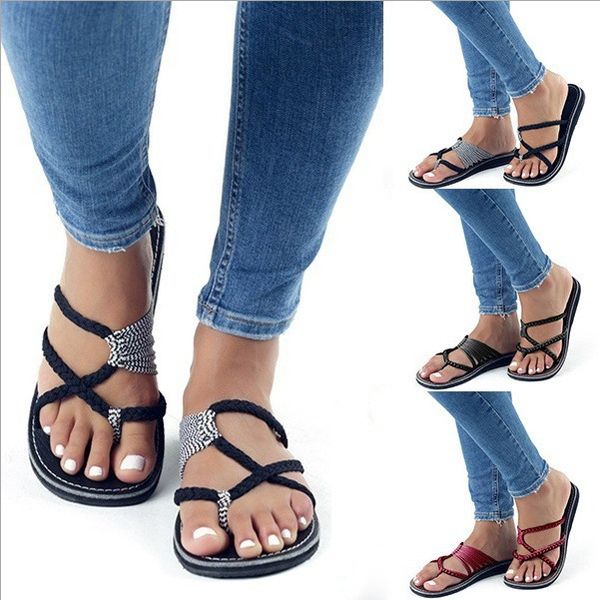 Heißer Verkauf Designer Flip-Flops Strap Strand Sandalen Sommer Frauen Hot Ring-toe Kreuz Geflecht Boho Flache Schuhe Flippers 35-44 Kostenloser Versand