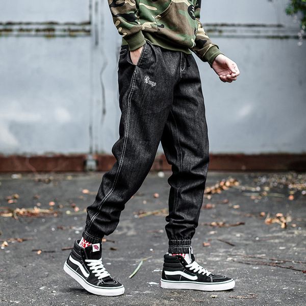 

japanese style fashion men jeans vintage loose fit harem pants original washed classical slack bottom hip hop joggers jeans men, Blue