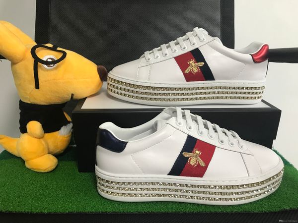 

fashion original designer ace high-end white crystal bee red and green stripes casual sneaker luxury womens casual shoes with box, Black