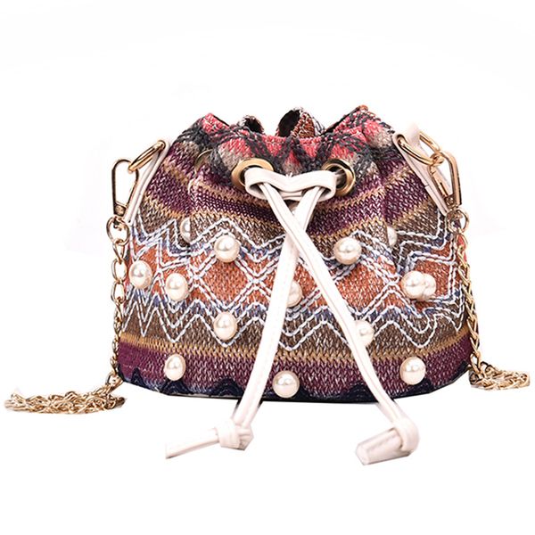 

casual women's national wind grass bag chain woven shoulder bag pearl messenger shoulder beach