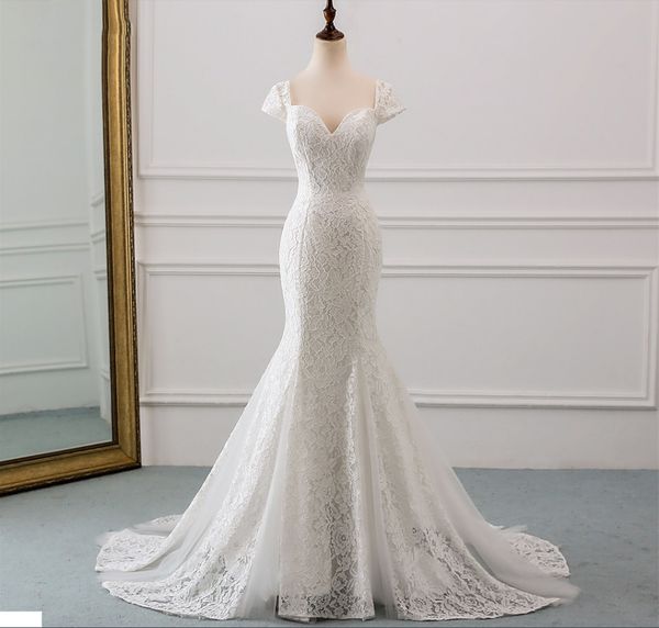 

cap sleeves lace mermaid wedding dresses with appliques 2020 ivory long bride dress vestido de noiva boho, White