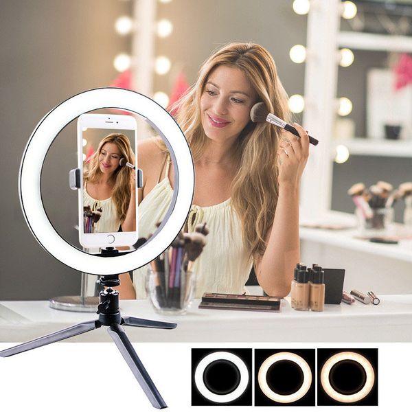 

pgraphy led ring light 16/20/26cm 2700k-6500k dimmable ring lamp for makeup video live studio with phone holder tripod