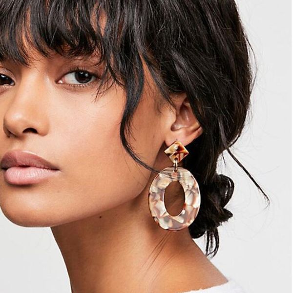 

fashion za jewelry acrylic resin oval dangle earrings for women geometry big circle tortoiseshell earrings acetate brincos, Silver