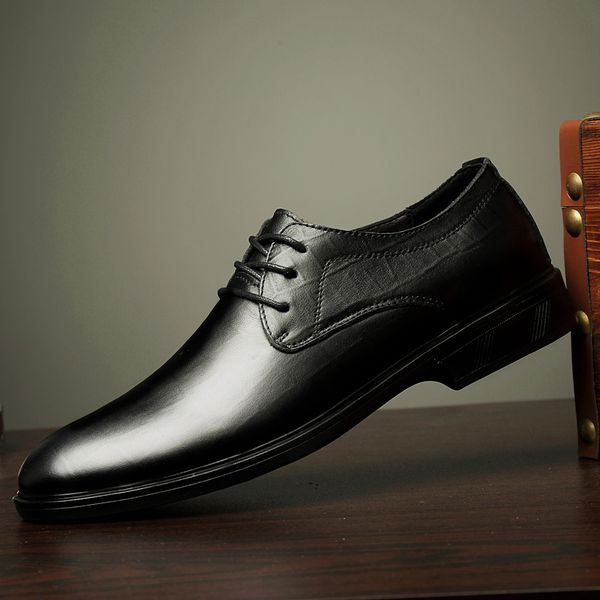 

2019 men's genuine leather shoes business dress elegant gentleman shoes simple british style wedding black