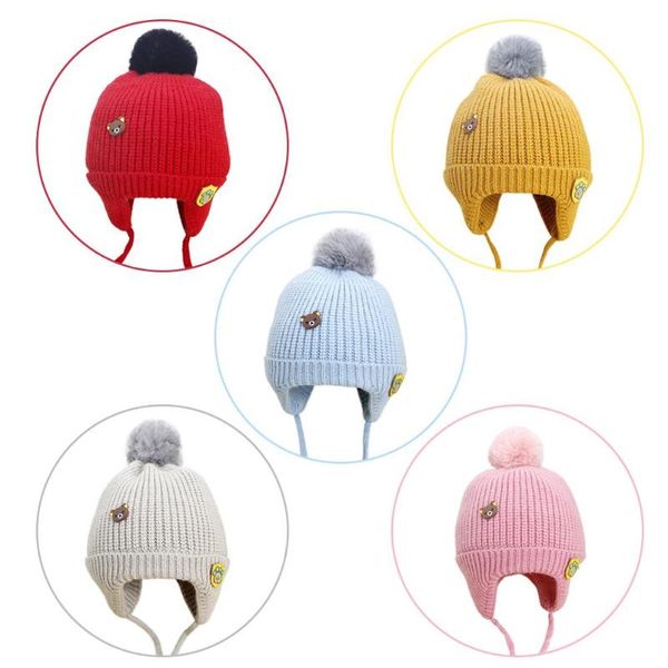 

cute baby малышей hat с уши зима теплая вязаная руна шнуровке beanie, Yellow