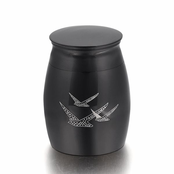 

pt022 birds going home black color funeral urn casket for human/ animal ashes container stainless steel cremation jar, Silver