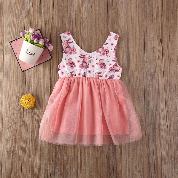 

cute kids baby girl princess dress sleeveless rabbit party tulle tutu dresses, Red;yellow