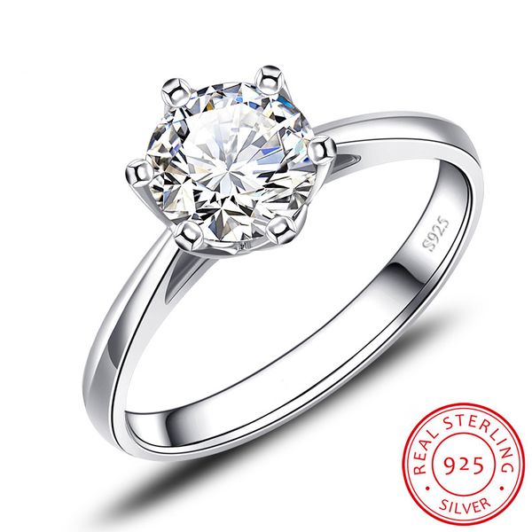 

real solid 925 silver rings original classic 1 carat 6mm sona cz diamant engagement wedding ring jewelry for women xr040, Slivery;golden