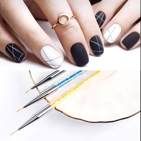 

3pcs/set fine paint brush set liner pens metal handle polish painting drawing nail art brushes thin manicure tools pen brush, Silver