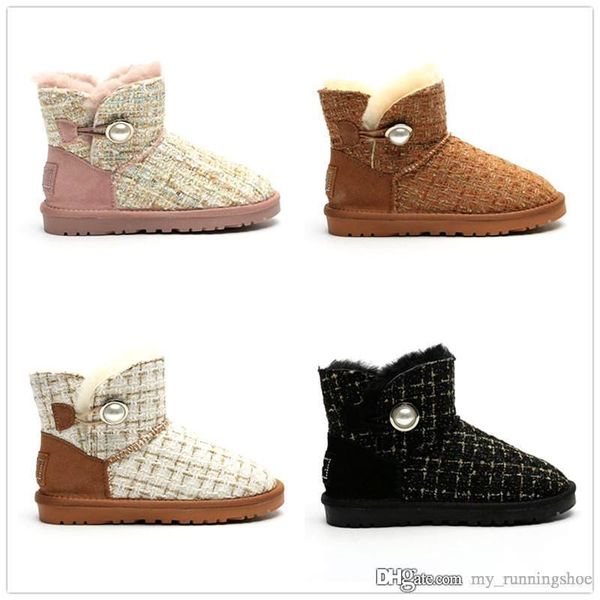 

designer wgg women winter snow boots australia coarse flower cloth weave the plaid imitation wool keep warm fashion luxury boots
