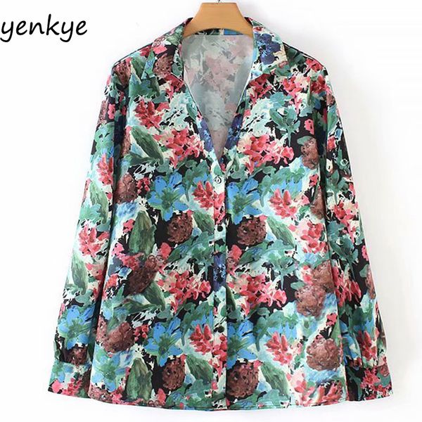 

2019 women flowy floral print blouse shirt female turn-down collar long sleeve plus size chemise femme xzwm19022, White