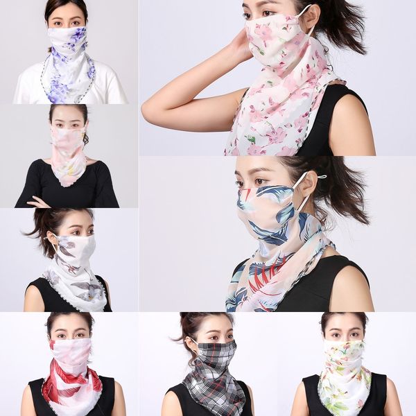 

efbsp face fashion women scarf silk chiffon handkerchief outdoor windproof half summer dust-proof sunshade 18 party masks scarf colors, Black