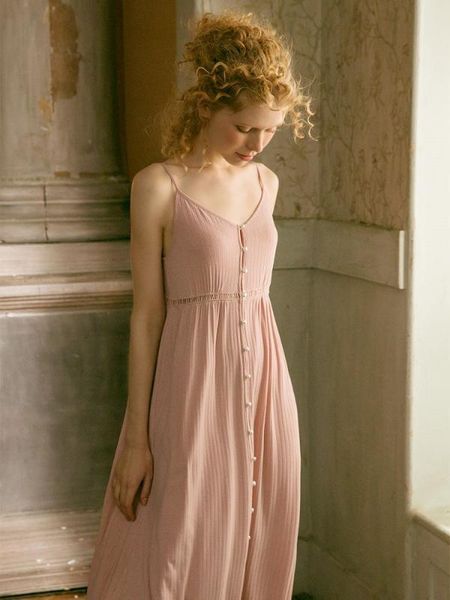 

cotton long nightgowns for women elegant princess deep pink sleepwear cardigan loose night dress, Black;red