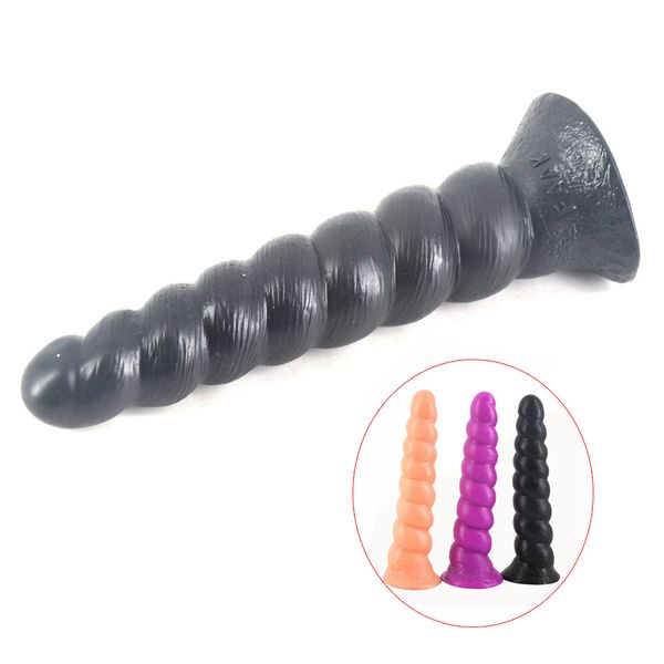 Big Dildo Anal Beads espiral Penis Falso Sex Toys 3 cores Butt Plug Stopper Vagina Estimulador Feminino Masturbação Casal Toy Flirting