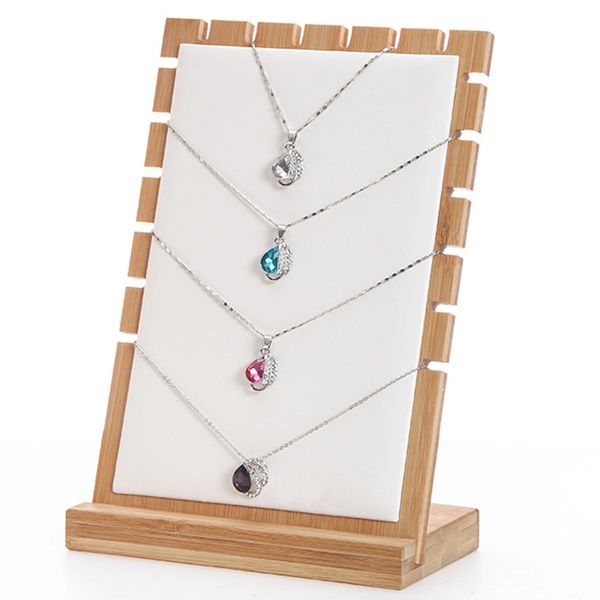 

space saving chain shelf practical necklace holder bracelet natural bamboo jewelry stand organizer simple display rack home shop, Pink;blue