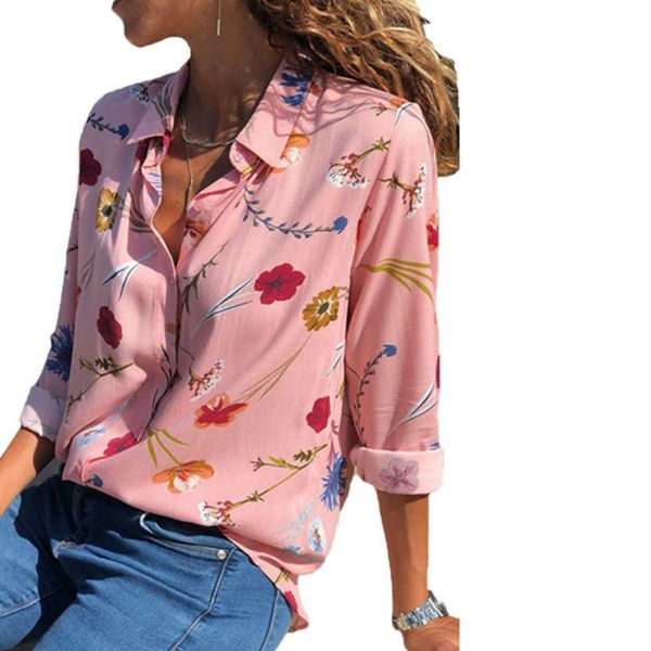 

button front floral print women shirt casual long sleeve elegant women autumn spring shirt and blouse, White