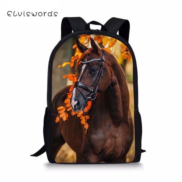

elviswords fashion kids backpack flower horse print pattern children's school bag cute toddler book bags women's travel backpack