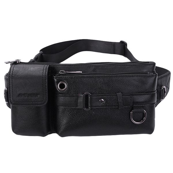 

auau-yiang men genuine leather casual shoulder bag outdoor sports running chest bag mobile phone travel belt pouch fanny pac