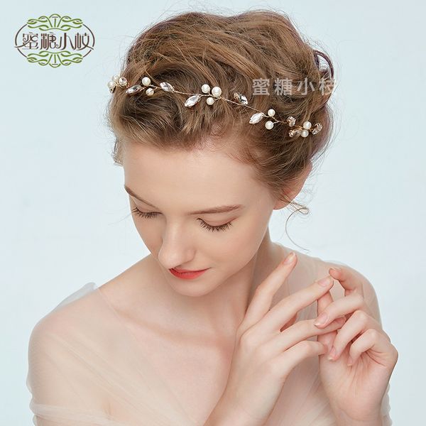 

npason 2019 fashion women md231 ma'am pearl rhinestone manual hair band bride wedding wedding dress headwear accessory jewelry