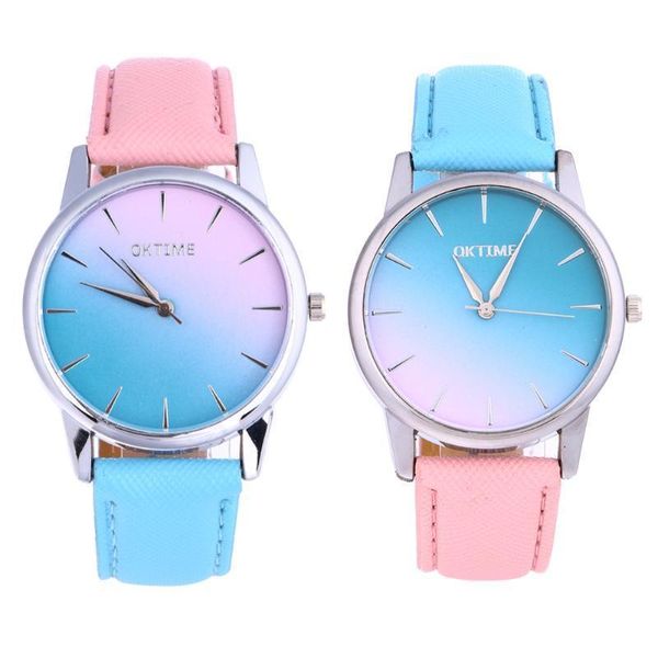 

fashion women candy color student leather strap quartz watch, Slivery;brown