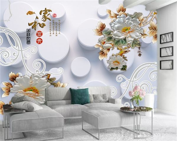 

3d p wallpaper white round ball delicate and noble peony custom hd environmentally friendly interior decoration wallpaper