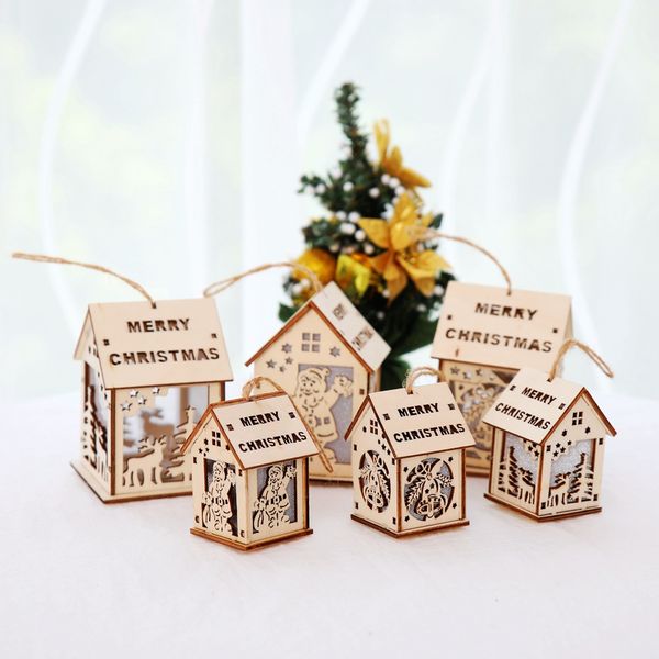 

creative christmas tree pendant led light wood house mini cute christmas tree hanging ornaments holiday decor