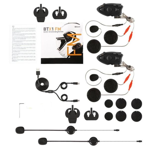 

btx1 fm black durable motorcycle helmet headset intercom hands-interphone fm rider-to-passanger intercom