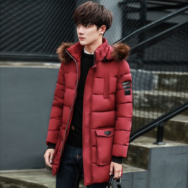 

мужская дизайнерская утолщенная длинная повседневная универсальная хлопчатобумажная куртка с меховым воротником с капюшоном, Black;brown