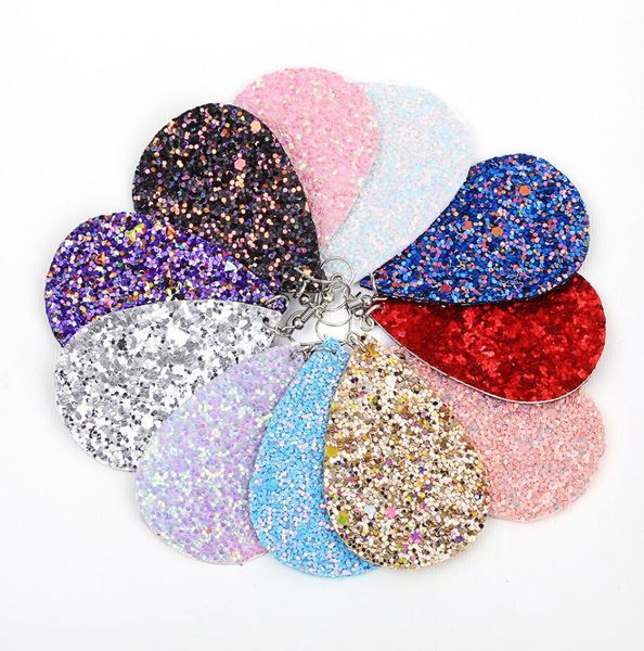 

trendy pu leather earrings waterdrop shape dangle hook two-sided sequin earring shining eardrop designer jewelry for women gift, Silver