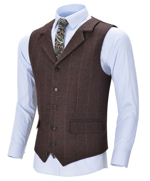 

men's business vest boutique wool plaid slim fit single-breasted cotton suit green waistcoat for wedding formal vest groomsmen, Black;white