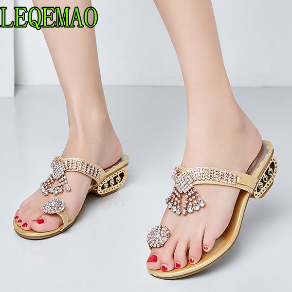 

women sandals flip flops 2019 new summer fashion rhinestone wedges shoes woman slides crystal beautiful lady casual shoes female, Black