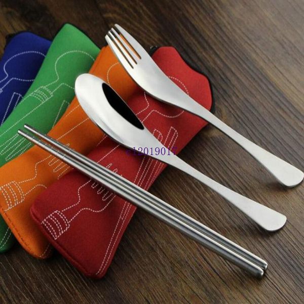 heißer verkauf großhandel Geschirr Set Edelstahl Gabel Besteck Wiederverwendbare Outdoor Camping Tragbare Tasche Picknick Geschirr