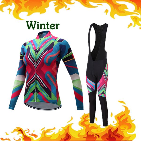 

winter women cycling jersey thermal fleece clothes bicycle mtb clothing road bike set bib pants kit triathlon skinsuit maillot, Black;blue