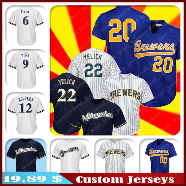 

Custom Brewers 22 Christian Yelich Jersey Ryan Braun Jersey Manny Pina Lorenzo Cain Robin Yount Eric Thames Jersey hot sale