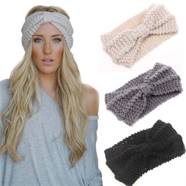 

Winter warmer ear knitted headband turban for lady women crochet bow wide tretch hairband headwrap hair acce orie le183