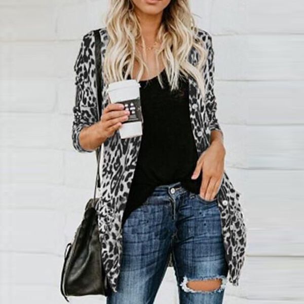 

leopard print long coat fashion autumn long sleeve women trending for womens warm wild warm haut femme ukraine hot, Black;white