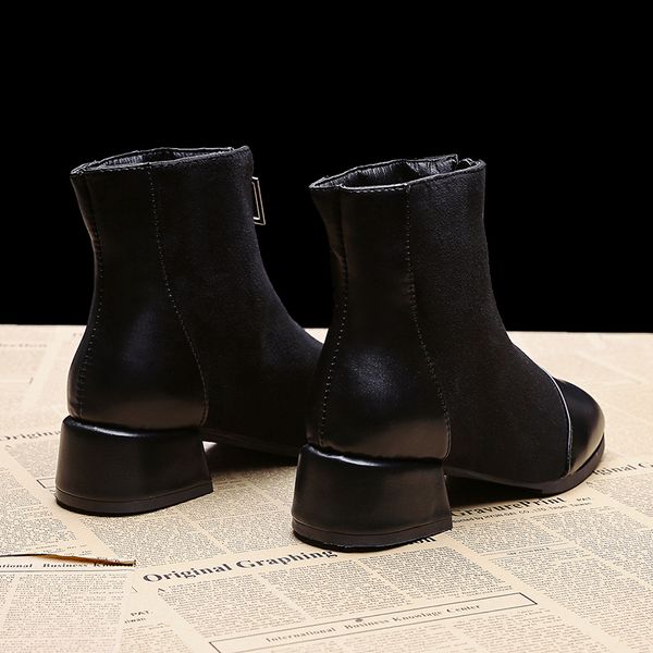 

new ladies casual boots fashion soft leather front zip short plush warm thick bottom black wild light non-slip high-heel boots