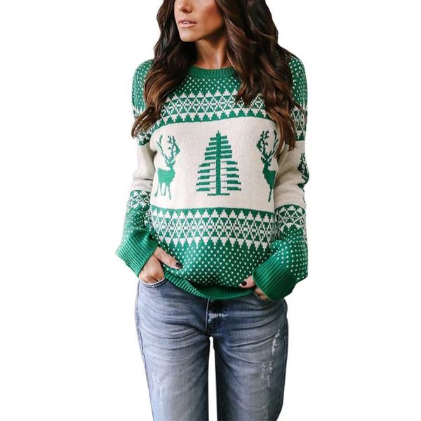 

loose festival casual christmas pattern round neck daily kintting women sweater outwear long sleeve autumn winter party fashion, White;black