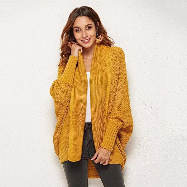 

new autumn and winter bat sleeve large size long knit cardigan sweater female coat, Black