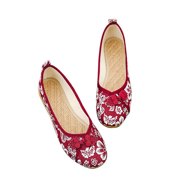 

women slip on lightweight hand embroidered round head flat heeled casual walking outdoor cloth shoes autumn comfortable floral, Black