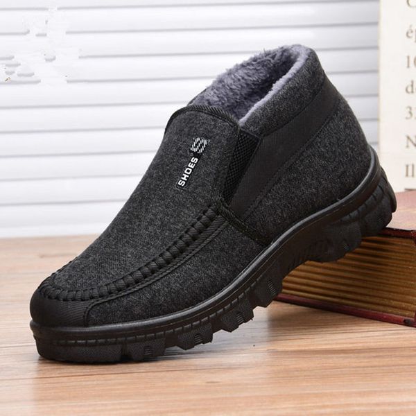 

new winter 2019 cotton shoes men's snowshoes with velvet middle and old age non-slip men's shoes dad casual cotton, Black